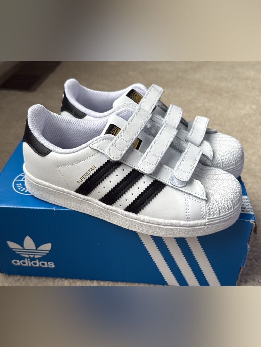 Kids Adidas White Black Superstar Sneakers size 1